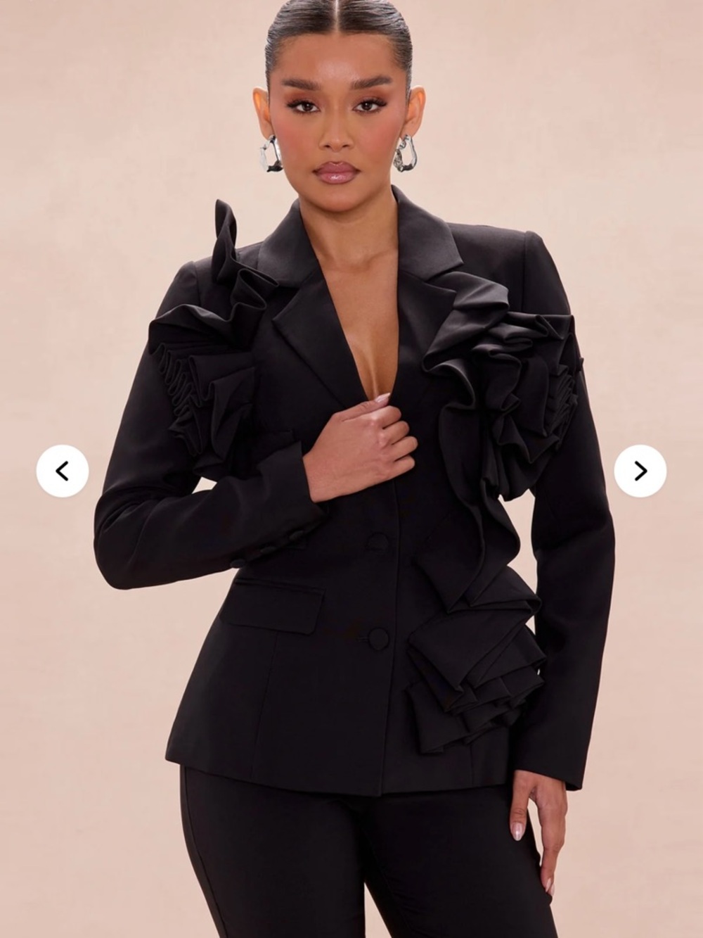 Black Rose Ruffle Detail Women's Blazer Jacket